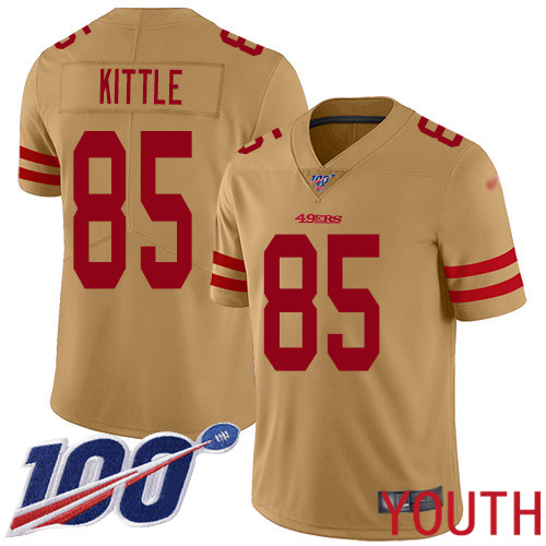 San Francisco 49ers Limited Gold Youth George Kittle NFL Jersey #85 100th Season Vapor Untouchable Inverted->women nfl jersey->Women Jersey